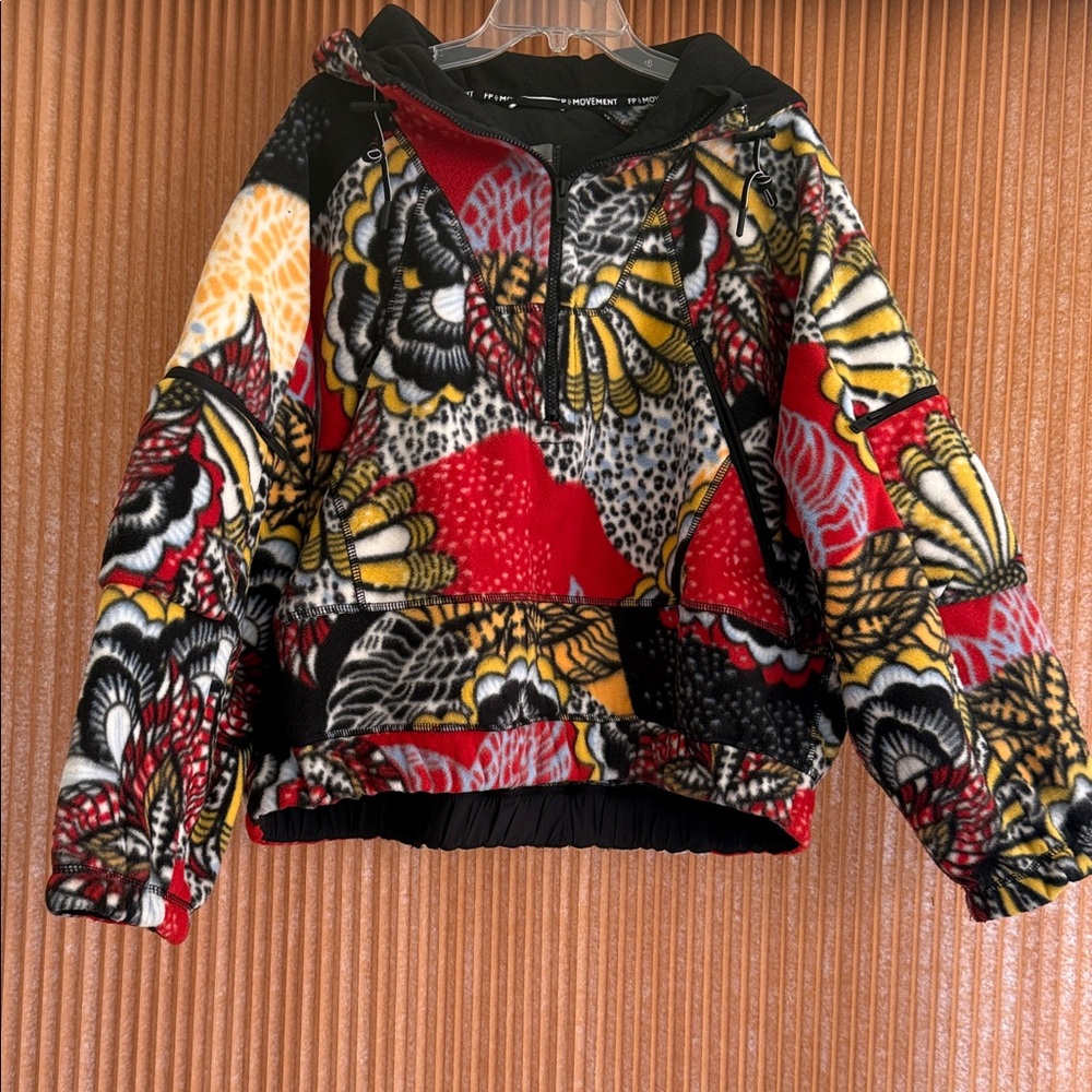 Free People Wild n Free Fleece 1/4 Zip Colorful Patterned Hoodie